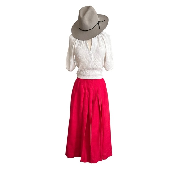 Vintage Lloyd Williams Hot Pink Pleated Linen Culottes Wide Leg Pants Resortwear - Picture 2 of 16